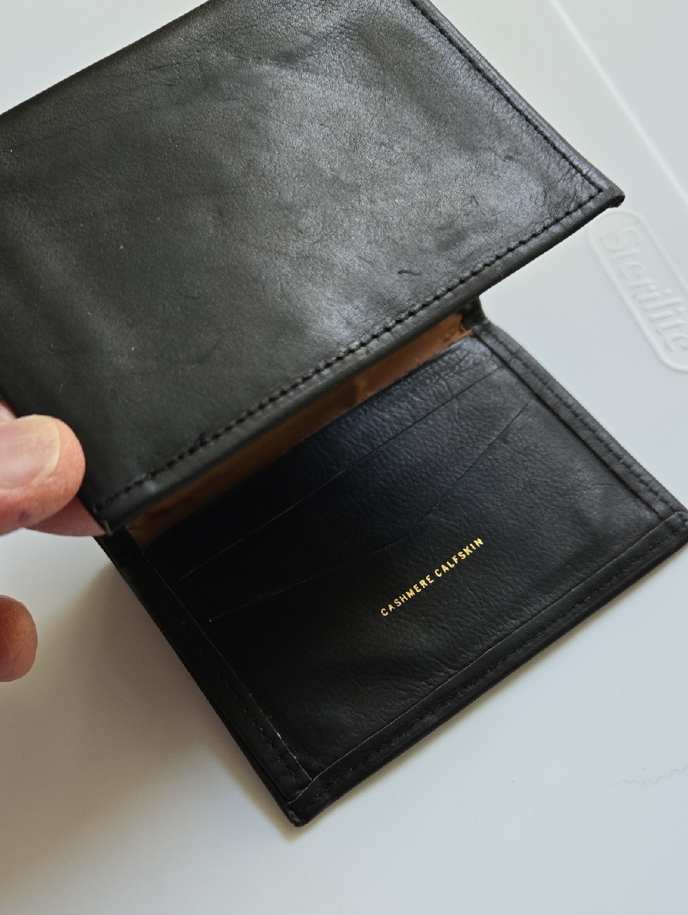 AMITY Cashmere Calfskin Tri-fold Wallet Black EUC.  (BIN 005)
